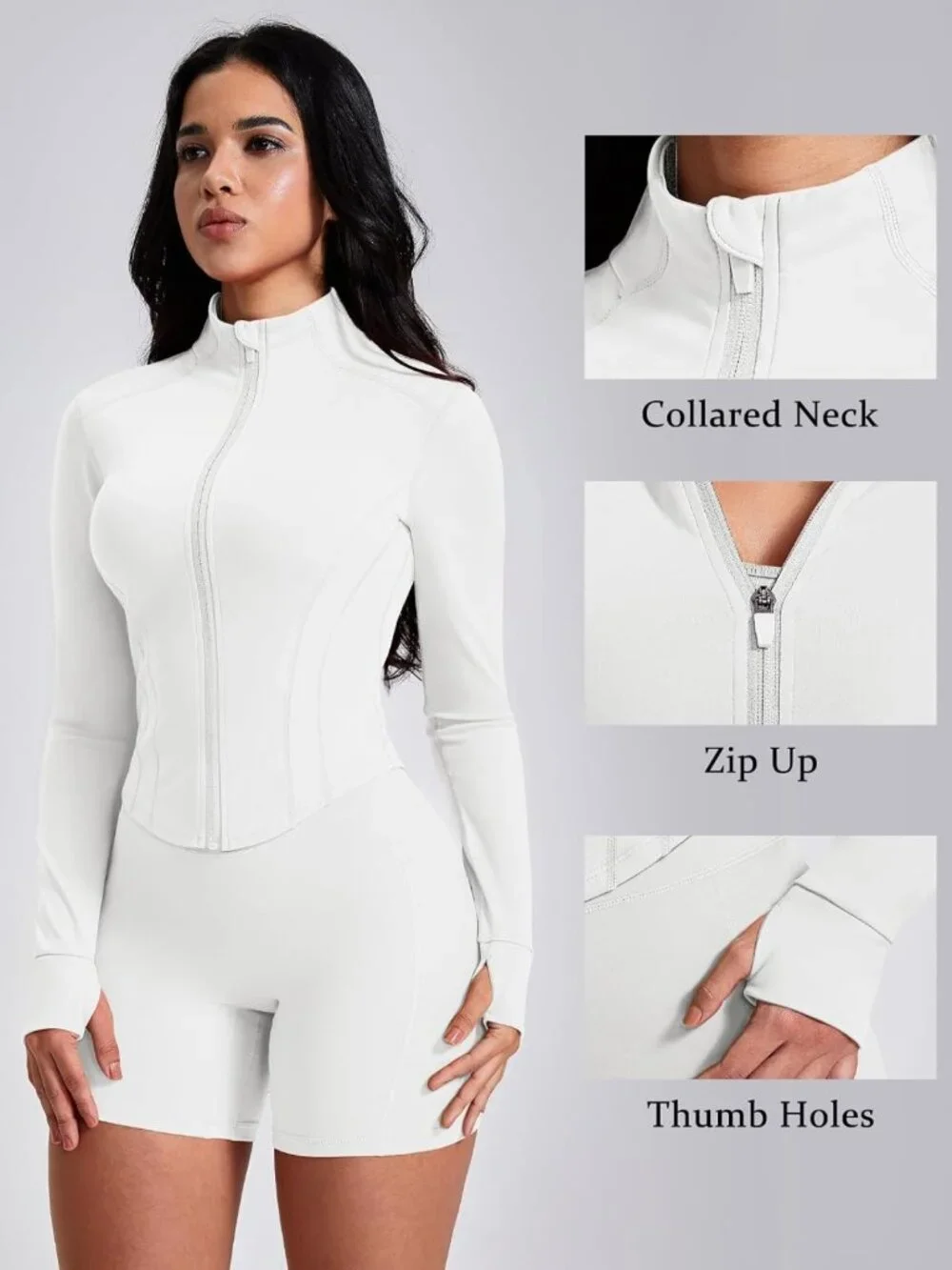 Lightweight Athletic Full Zip Workout Jacket for Women, Cropped Slim Fit with